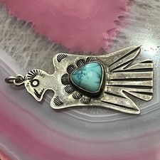 Early Native American Sterling Fred Harvey Turquoise Thunderbird Pendant 1.6” - Additional view 2