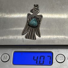 Early Native American Sterling Fred Harvey Turquoise Thunderbird Pendant 1.6” - Additional view 11