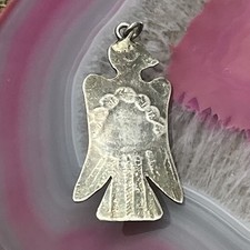Early Native American Sterling Fred Harvey Turquoise Thunderbird Pendant 1.6” - Additional view 3