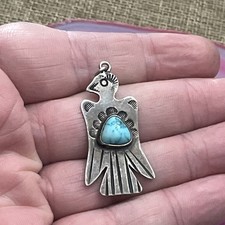 Early Native American Sterling Fred Harvey Turquoise Thunderbird Pendant 1.6” - Additional view 5