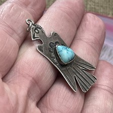 Early Native American Sterling Fred Harvey Turquoise Thunderbird Pendant 1.6” - Additional view 6