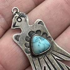 Early Native American Sterling Fred Harvey Turquoise Thunderbird Pendant 1.6” - Additional view 7