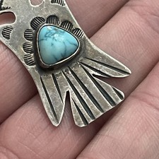 Early Native American Sterling Fred Harvey Turquoise Thunderbird Pendant 1.6” - Additional view 8