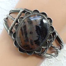 Vint 1940s Navajo Cuff Bracelet Fred Harvey Era Petrified Wood Native American - Additional view 2