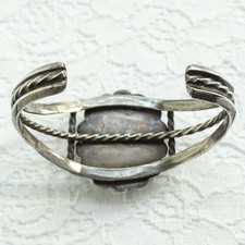 Vint 1940s Navajo Cuff Bracelet Fred Harvey Era Petrified Wood Native American - Additional view 6