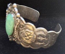Vintage Fred Harvey Era Navajo Sterling Silver  Turquoise Cuff Bracelet - Additional view 3