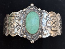 Vintage Fred Harvey Era Navajo Sterling Silver Turquoise Cuff Bracelet