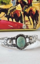 Vintage Navajo Fred Harvey Era Turquoise Sterling Silver Small 5in Cuff Bracelet