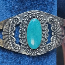 Vintage Size 7 Fred Harvey Era Sterling Turquoise Cuff Gorgeous Craftsmanship - Additional view 11