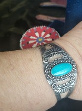 Vintage Size 7 Fred Harvey Era Sterling Turquoise Cuff Gorgeous Craftsmanship - Additional view 12