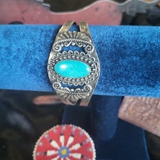 Vintage Size 7 Fred Harvey Era Sterling Turquoise Cuff Gorgeous Craftsmanship - Additional view 13