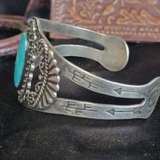 Vintage Size 7 Fred Harvey Era Sterling Turquoise Cuff Gorgeous Craftsmanship - Additional view 3