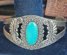 Vintage Size 7 Fred Harvey Era Sterling Turquoise Cuff Gorgeous Craftsmanship - Additional view 10