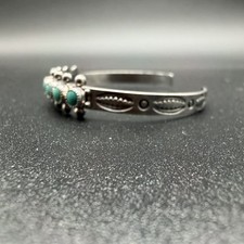 VTG FRED HARVEY ERA TURQUOISE ZUNI SNAKE EYE STERLING CUFF BRACELET SMALL 5 3/8” - Additional view 1