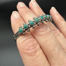 VTG FRED HARVEY ERA TURQUOISE ZUNI SNAKE EYE STERLING CUFF BRACELET SMALL 5 3/8” - Additional view 13