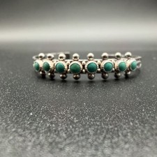 VTG FRED HARVEY ERA TURQUOISE ZUNI SNAKE EYE STERLING CUFF BRACELET SMALL 5 3/8”
