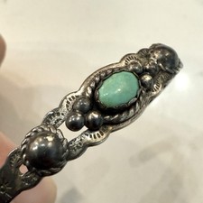 OLD Sterling 925 Bell Trading Post Fred Harvey Era Style Turquoise Cuff Bracelet - Additional view 3