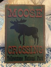 VINTAGE MOOSE CROSSING YELLOWSTONE NATIONAL PARK WOODEN PLAQUE SIGN Fred Harvey
