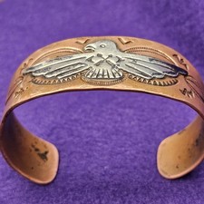 Vintage Heavy 41g Copper Sterling Silver Cuff Bracelet Fred Harvey Era 7.25