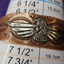 Vintage Heavy 41g Copper Sterling Silver Cuff Bracelet Fred Harvey Era 7.25