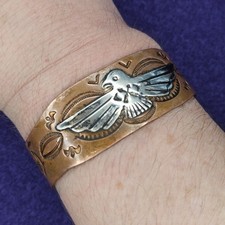 Vintage Heavy 41g Copper Sterling Silver Cuff Bracelet Fred Harvey Era 7.25