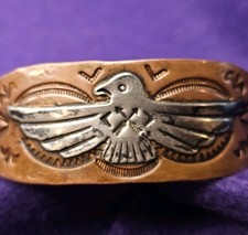 Vintage Heavy 41g Copper Sterling Silver Cuff Bracelet Fred Harvey Era 7.25