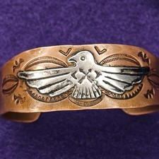 Vintage Heavy 41g Copper Sterling Silver Cuff Bracelet Fred Harvey Era 7.25