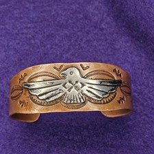 Vintage Heavy 41g Copper Sterling Silver Cuff Bracelet Fred Harvey Era 7.25