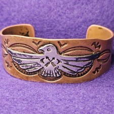 Vintage Heavy 41g Copper Sterling Silver Cuff Bracelet Fred Harvey Era 7.25" Fit