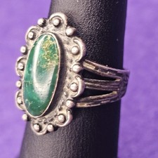 Vintage Fred Harvey Era Sterling Silver Green Turquoise Ring Size 5 Triple Shank - Additional view 1