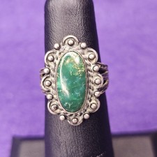 Vintage Fred Harvey Era Sterling Silver Green Turquoise Ring Size 5 Triple Shank - Additional view 2