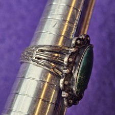Vintage Fred Harvey Era Sterling Silver Green Turquoise Ring Size 5 Triple Shank - Additional view 12