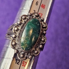 Vintage Fred Harvey Era Sterling Silver Green Turquoise Ring Size 5 Triple Shank - Additional view 13