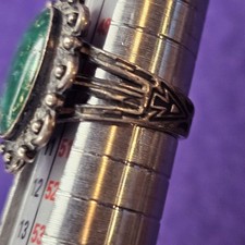 Vintage Fred Harvey Era Sterling Silver Green Turquoise Ring Size 5 Triple Shank - Additional view 14