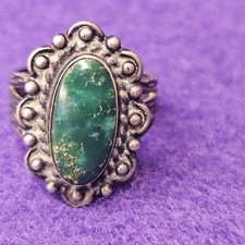 Vintage Fred Harvey Era Sterling Silver Green Turquoise Ring Size 5 Triple Shank - Additional view 16