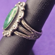 Vintage Fred Harvey Era Sterling Silver Green Turquoise Ring Size 5 Triple Shank - Additional view 4