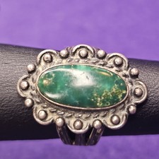 Vintage Fred Harvey Era Sterling Silver Green Turquoise Ring Size 5 Triple Shank - Additional view 7