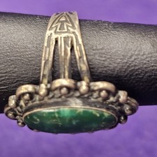 Vintage Fred Harvey Era Sterling Silver Green Turquoise Ring Size 5 Triple Shank - Additional view 8