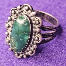 Vintage Fred Harvey Era Sterling Silver Green Turquoise Ring Size 5 Triple Shank