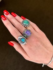 Fred Harvey Era Turquoise Circle Sun Sterling Silver Ring Size 4 3/4 - Additional view 1