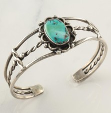 Native American Fred Harvey Era Turquoise Shade Cuff Bracelet Sterling Silver
