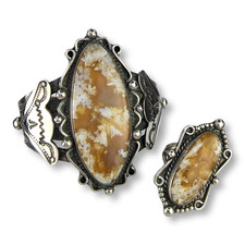 Vintage Fred Harvey Era Yellow Butterscotch Agate Bracelet Matching Ring SZ 6.5