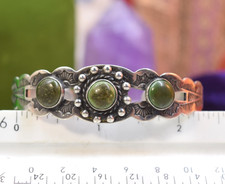 Vintage Navajo Fred Harvey Coin Silver Green Turquoise Cuff Bracelet - Additional view 11