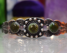 Vintage Navajo Fred Harvey Coin Silver Green Turquoise Cuff Bracelet - Additional view 4