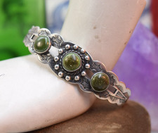 Vintage Navajo Fred Harvey Coin Silver Green Turquoise Cuff Bracelet - Additional view 8