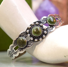 Vintage Navajo Fred Harvey Coin Silver Green Turquoise Cuff Bracelet