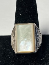 42 Large Sterling Mother Of Pearl Thunderbird Ring Size 11 1/2 Fred Harvey Style - Additional view 1