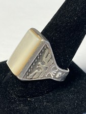 42 Large Sterling Mother Of Pearl Thunderbird Ring Size 11 1/2 Fred Harvey Style - Additional view 2