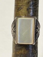 42 Large Sterling Mother Of Pearl Thunderbird Ring Size 11 1/2 Fred Harvey Style - Additional view 13