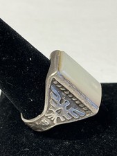 42 Large Sterling Mother Of Pearl Thunderbird Ring Size 11 1/2 Fred Harvey Style - Additional view 4